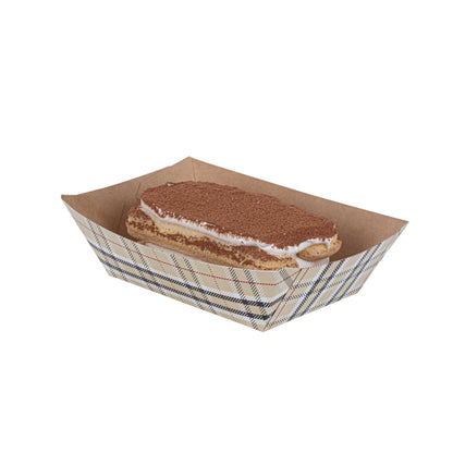 Bio Tek 1/2 lb Plaid Paper #50 Food Tray / Boat - 4 1/4" x 2 3/4" x 1 1/2" - 400 count box