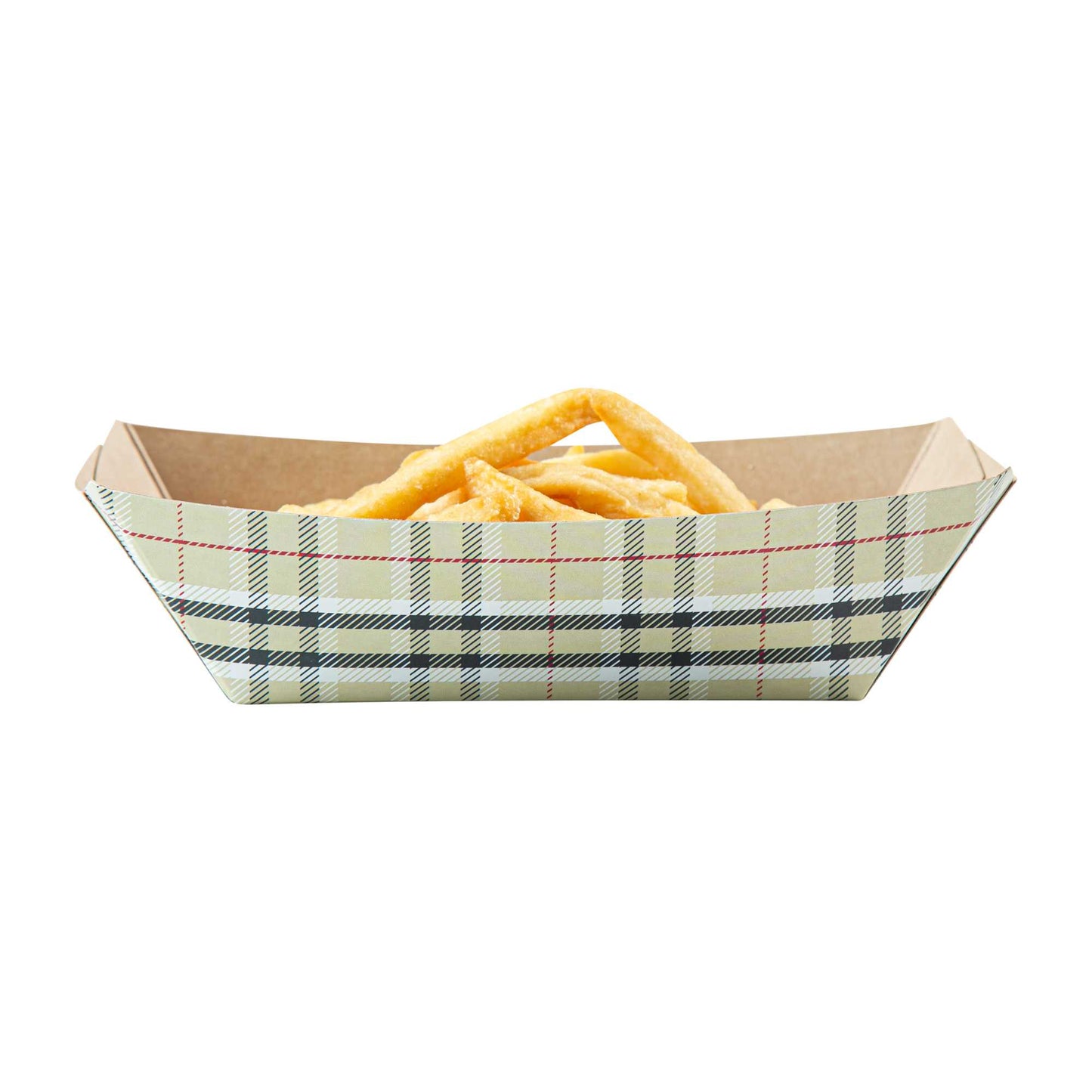Bio Tek 1/2 lb Plaid Paper #50 Food Tray / Boat - 4 1/4" x 2 3/4" x 1 1/2" - 400 count box