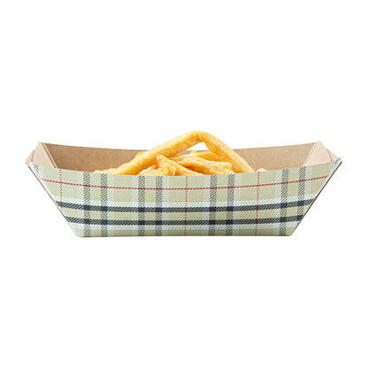 Bio Tek 1/2 lb Plaid Paper #50 Food Tray / Boat - 4 1/4" x 2 3/4" x 1 1/2" - 400 count box