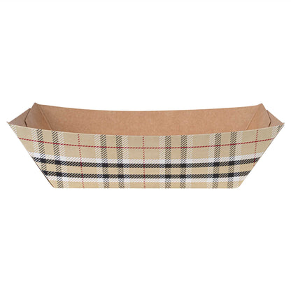 Bio Tek 1/2 lb Plaid Paper #50 Food Tray / Boat - 4 1/4" x 2 3/4" x 1 1/2" - 400 count box