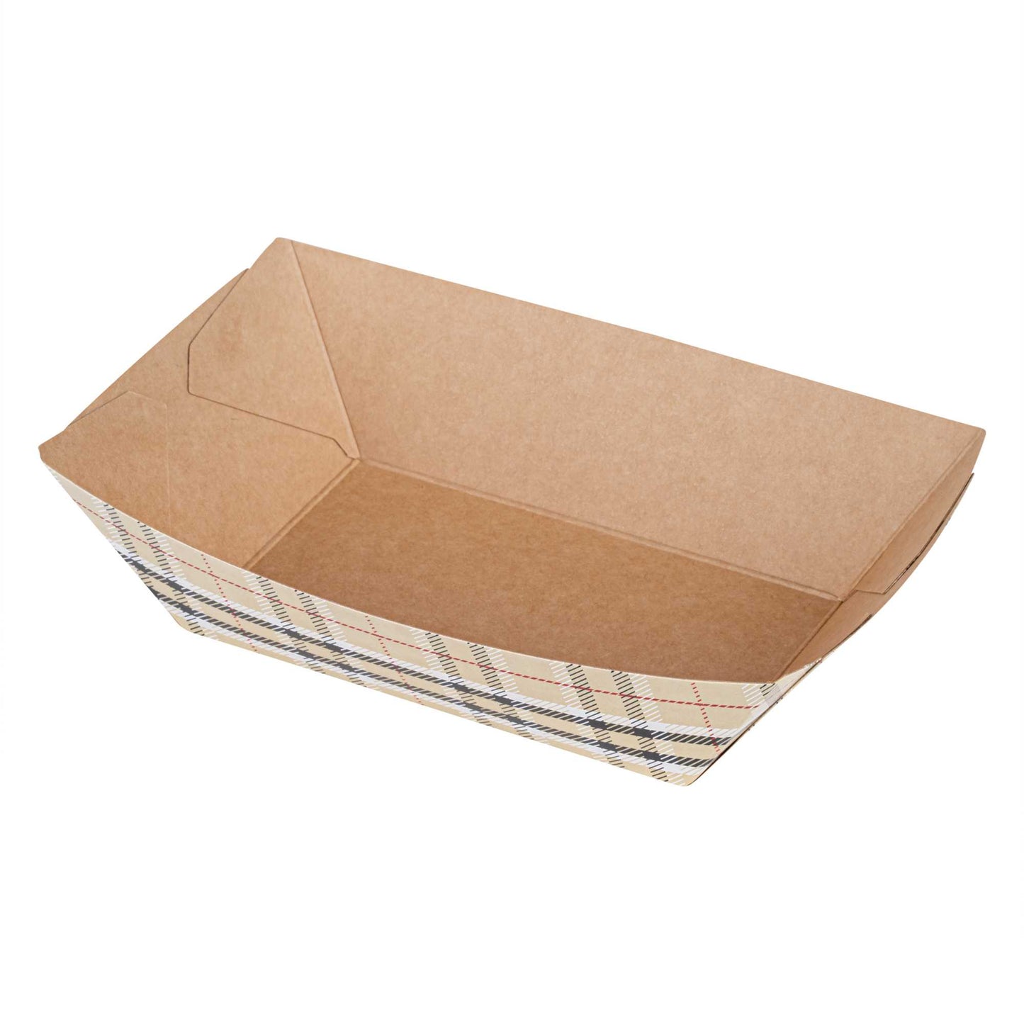 Bio Tek 1/2 lb Plaid Paper #50 Food Tray / Boat - 4 1/4" x 2 3/4" x 1 1/2" - 400 count box