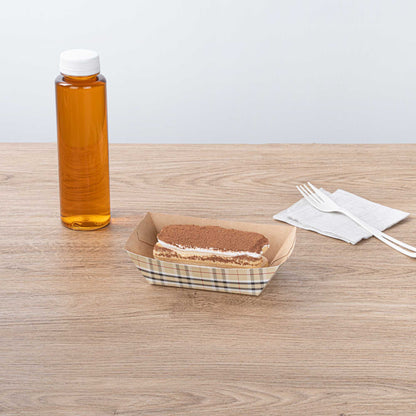 Bio Tek 1/2 lb Plaid Paper #50 Food Tray / Boat - 4 1/4" x 2 3/4" x 1 1/2" - 400 count box
