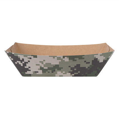 Bio Tek 1/2 lb Camouflage Paper #50 Food Tray / Boat - 4 1/4" x 2 3/4" x 1 1/2" - 50 count box