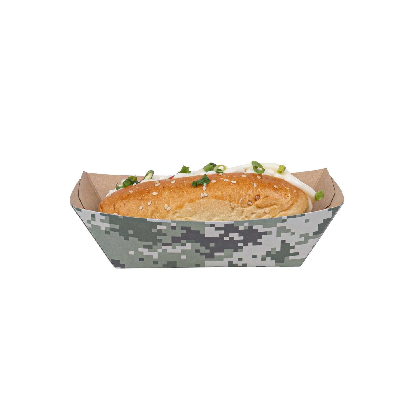 Bio Tek 1/2 lb Camouflage Paper #50 Food Tray / Boat - 4 1/4" x 2 3/4" x 1 1/2" - 400 count box