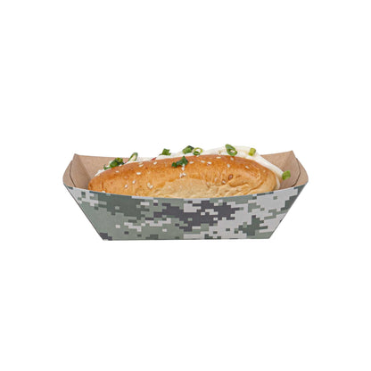 Bio Tek 1/2 lb Camouflage Paper #50 Food Tray / Boat - 4 1/4" x 2 3/4" x 1 1/2" - 400 count box