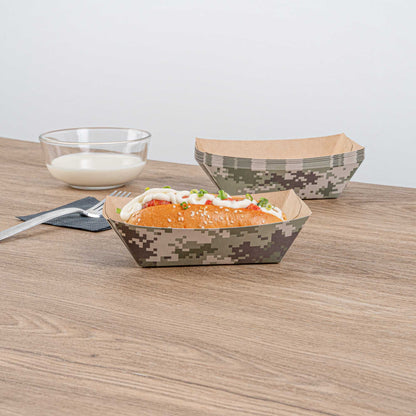 Bio Tek 1/2 lb Camouflage Paper #50 Food Tray / Boat - 4 1/4" x 2 3/4" x 1 1/2" - 400 count box