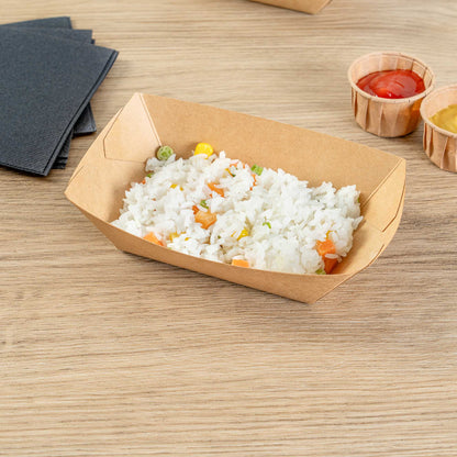 Bio Tek 1/2 lb Kraft Paper #50 Food Tray / Boat - 4 1/4" x 2 3/4" x 1 1/2" - 400 count box