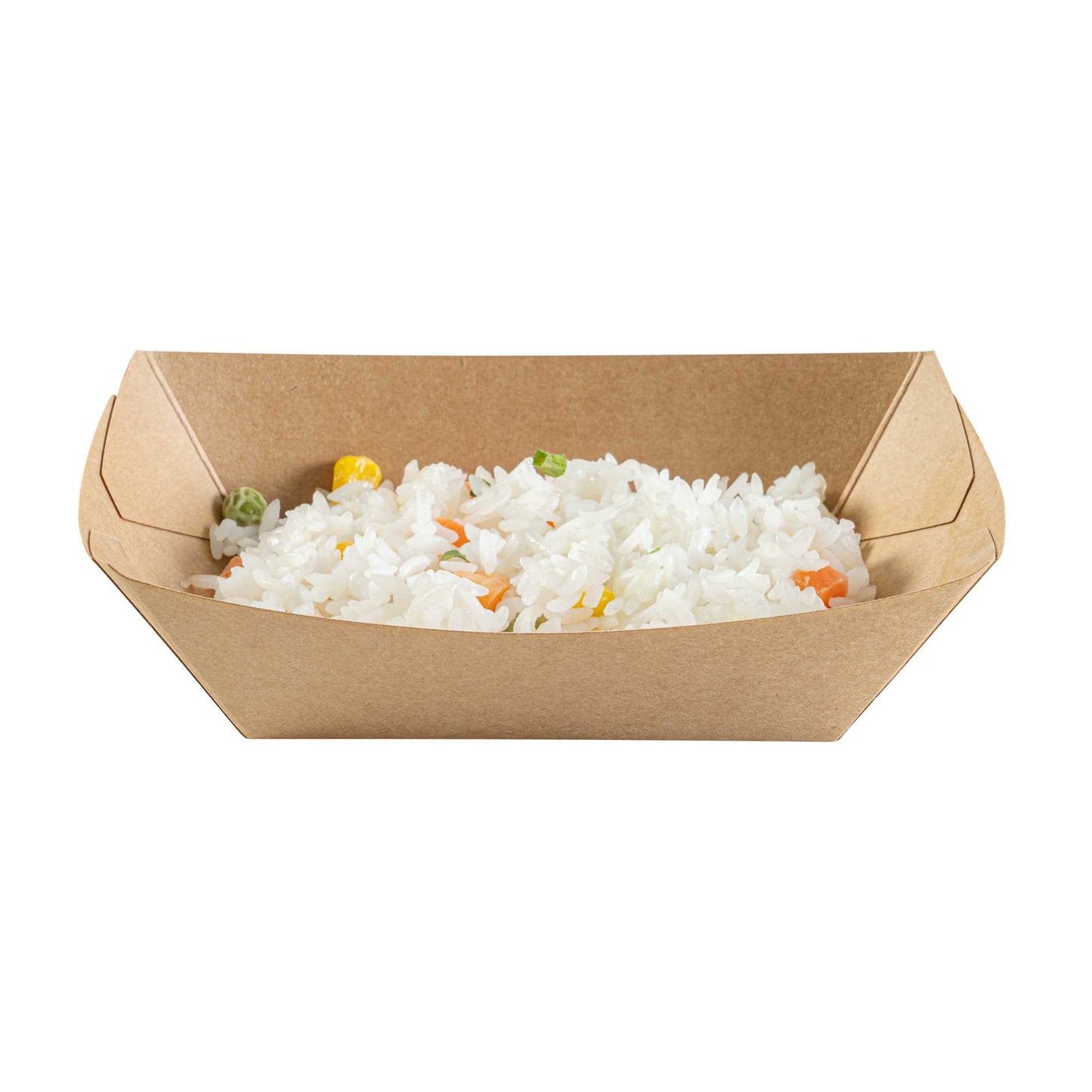 Bio Tek 1/2 lb Kraft Paper #50 Food Tray / Boat - 4 1/4" x 2 3/4" x 1 1/2" - 50 count box