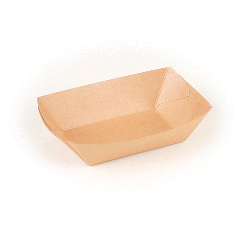 Bio Tek 1/2 lb Kraft Paper #50 Food Tray / Boat - 4 1/4" x 2 3/4" x 1 1/2" - 50 count box