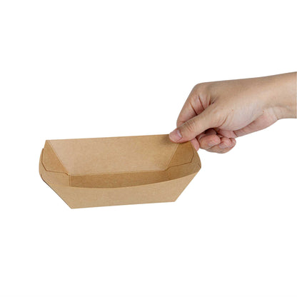 Bio Tek 1/2 lb Kraft Paper #50 Food Tray / Boat - 4 1/4" x 2 3/4" x 1 1/2" - 400 count box