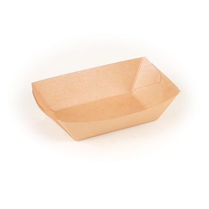 Bio Tek 1/2 lb Kraft Paper #50 Food Tray / Boat - 4 1/4" x 2 3/4" x 1 1/2" - 400 count box