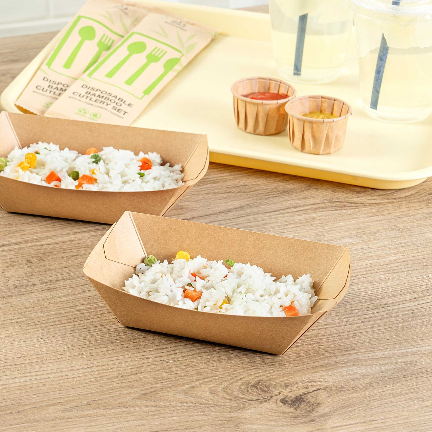 Bio Tek 1/2 lb Kraft Paper #50 Food Tray / Boat - 4 1/4" x 2 3/4" x 1 1/2" - 400 count box