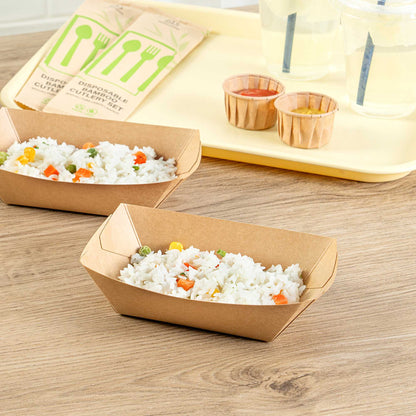 Bio Tek 1/2 lb Kraft Paper #50 Food Tray / Boat - 4 1/4" x 2 3/4" x 1 1/2" - 400 count box