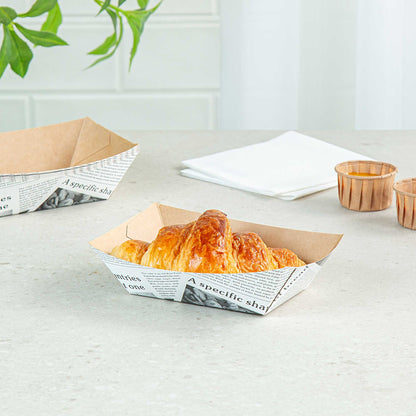 Bio Tek 1/2 lb Newsprint Paper #50 Food Tray / Boat - 4 1/4" x 2 3/4" x 1 1/2" - 50 count box