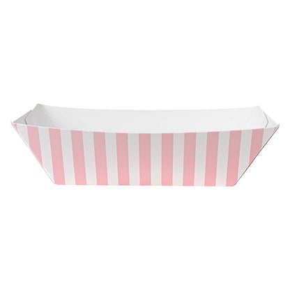 Bio Tek 1/2 lb Pink and White Stripe Paper #50 Food Tray / Boat - 4 1/4" x 2 3/4" x 1 1/2" - 50 count box