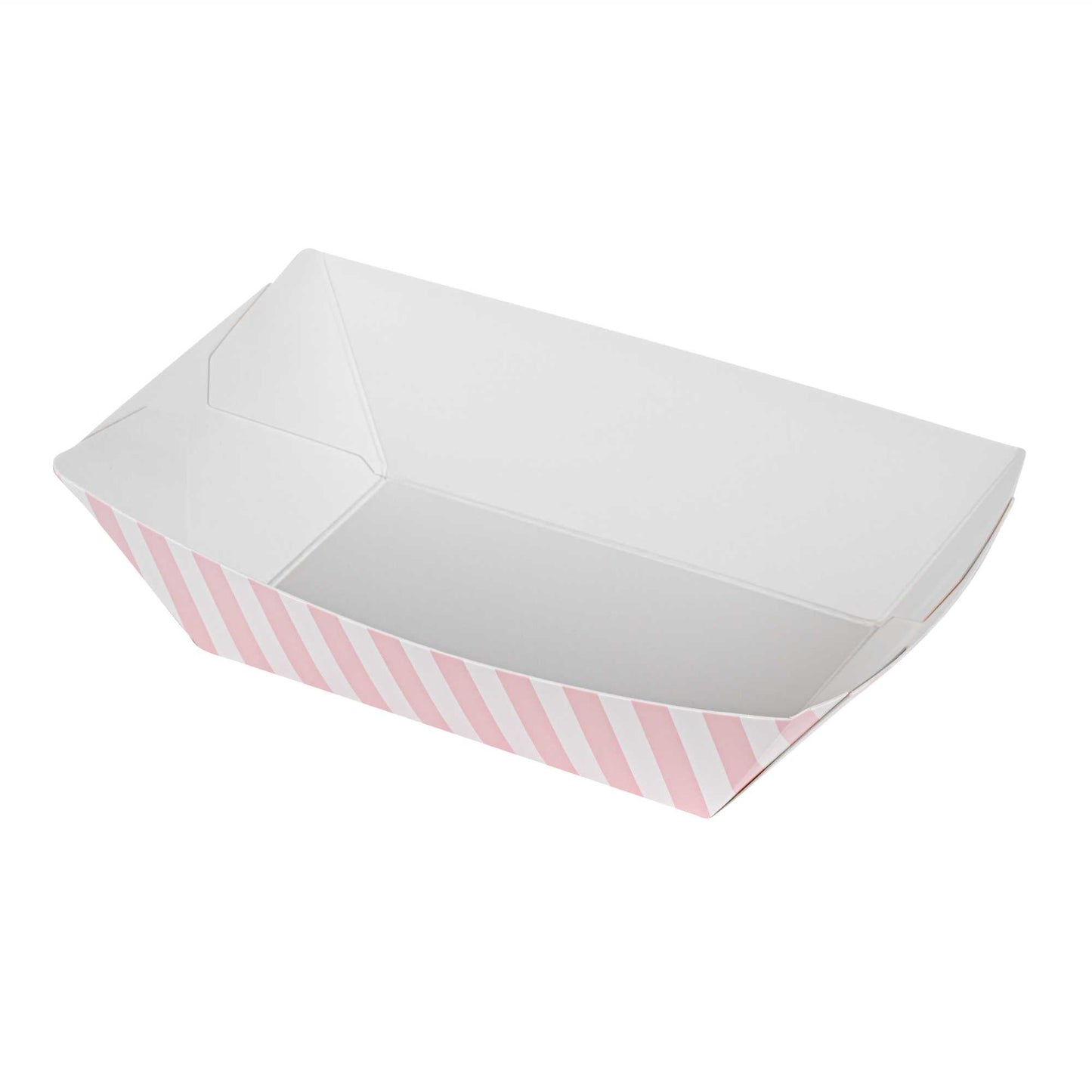 Bio Tek 1/2 lb Pink and White Stripe Paper #50 Food Tray / Boat - 4 1/4" x 2 3/4" x 1 1/2" - 50 count box