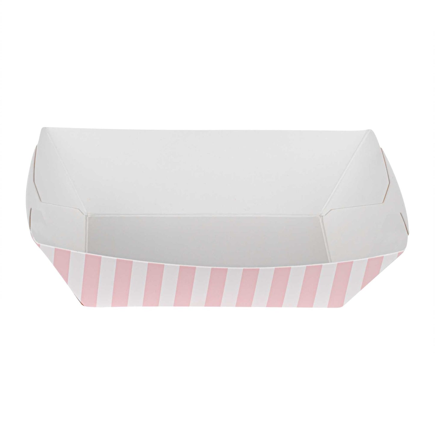 Bio Tek 1/2 lb Pink and White Stripe Paper #50 Food Tray / Boat - 4 1/4" x 2 3/4" x 1 1/2" - 50 count box