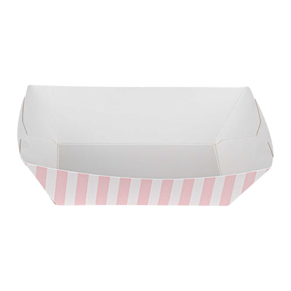 Bio Tek 1/2 lb Pink and White Stripe Paper #50 Food Tray / Boat - 4 1/4" x 2 3/4" x 1 1/2" - 50 count box