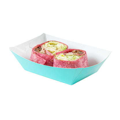 Bio Tek 1/2 lb Turquoise Paper #50 Food Tray / Boat - 4 1/4" x 2 3/4" x 1 1/2" - 400 count box