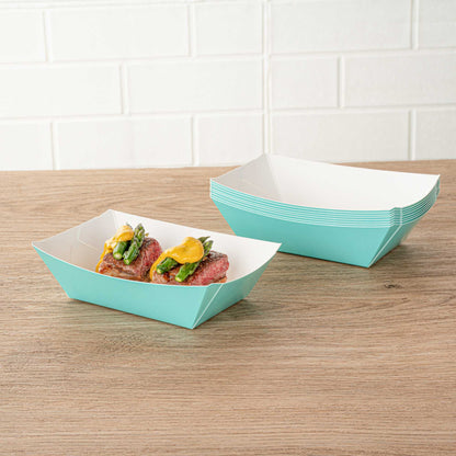 Bio Tek 1/2 lb Turquoise Paper #50 Food Tray / Boat - 4 1/4" x 2 3/4" x 1 1/2" - 400 count box