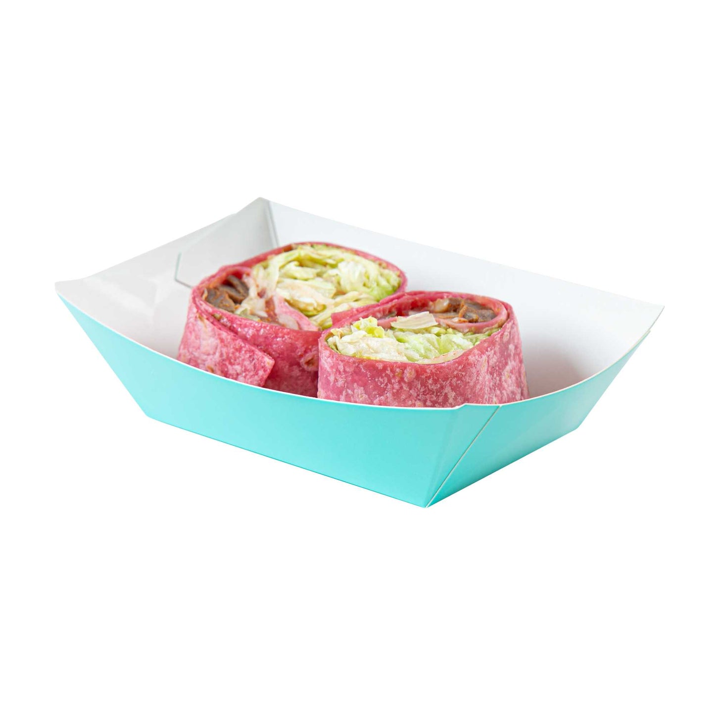 Bio Tek 1/2 lb Turquoise Paper #50 Food Tray / Boat - 4 1/4" x 2 3/4" x 1 1/2" - 50 count box