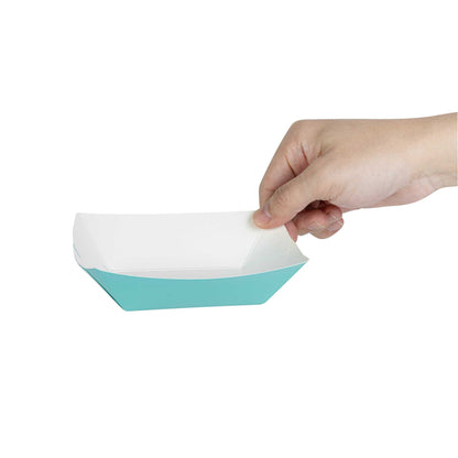 Bio Tek 1/2 lb Turquoise Paper #50 Food Tray / Boat - 4 1/4" x 2 3/4" x 1 1/2" - 50 count box