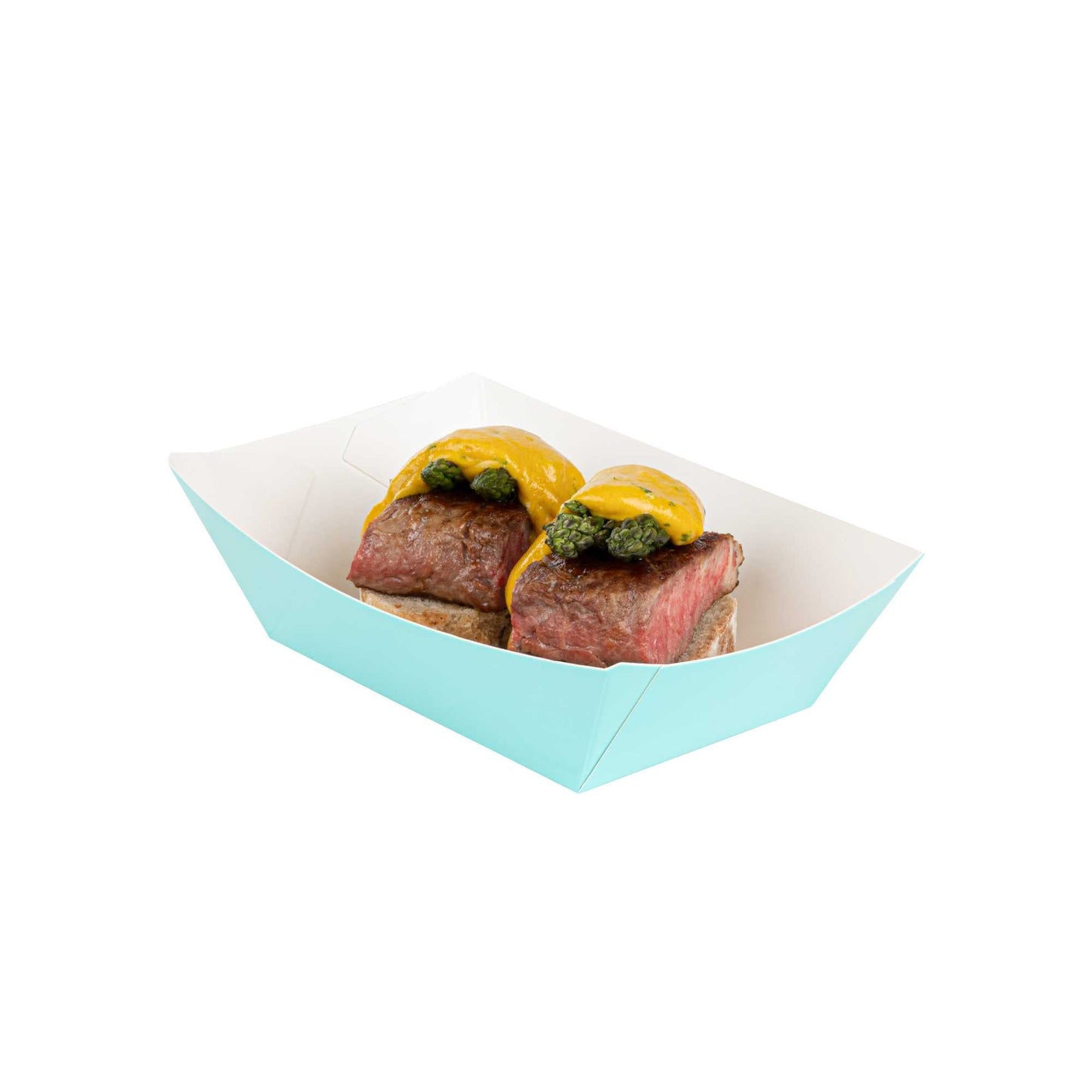 Bio Tek 1/2 lb Turquoise Paper #50 Food Tray / Boat - 4 1/4" x 2 3/4" x 1 1/2" - 400 count box