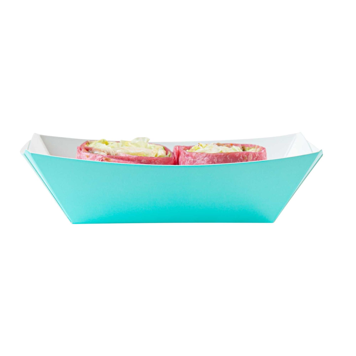 Bio Tek 1/2 lb Turquoise Paper #50 Food Tray / Boat - 4 1/4" x 2 3/4" x 1 1/2" - 400 count box
