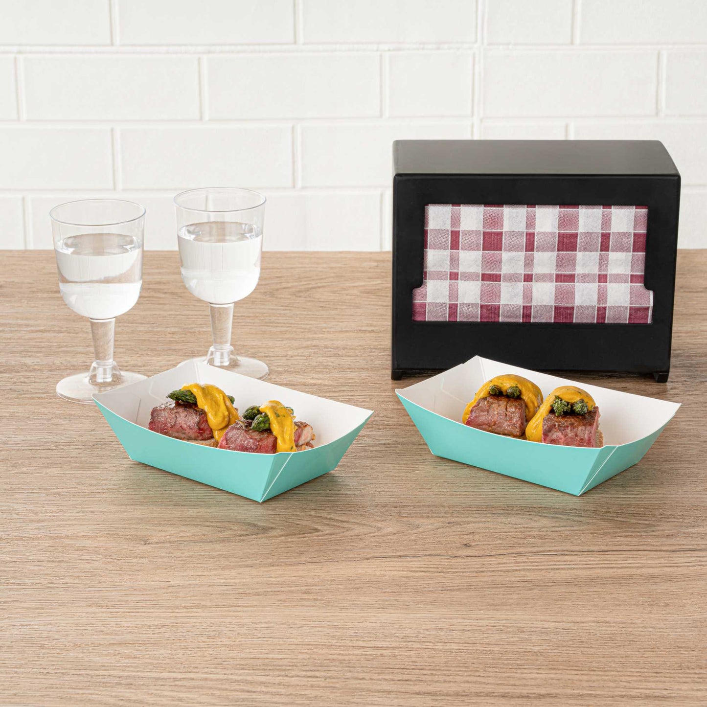 Bio Tek 1/2 lb Turquoise Paper #50 Food Tray / Boat - 4 1/4" x 2 3/4" x 1 1/2" - 400 count box