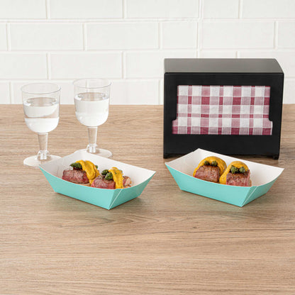 Bio Tek 1/2 lb Turquoise Paper #50 Food Tray / Boat - 4 1/4" x 2 3/4" x 1 1/2" - 400 count box