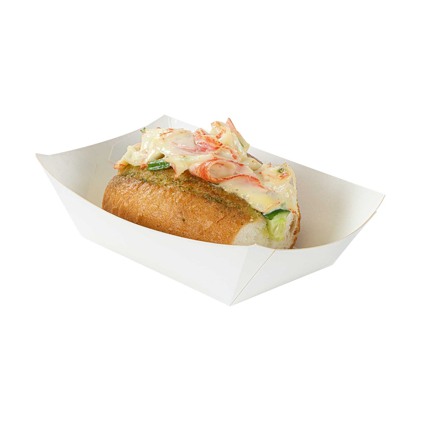 Bio Tek 1/2 lb White Paper #50 Food Tray / Boat - 4 1/4" x 2 3/4" x 1 1/2" - 50 count box