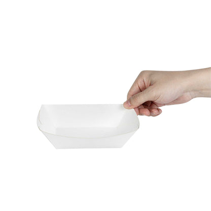 Bio Tek 1/2 lb White Paper #50 Food Tray / Boat - 4 1/4" x 2 3/4" x 1 1/2" - 50 count box