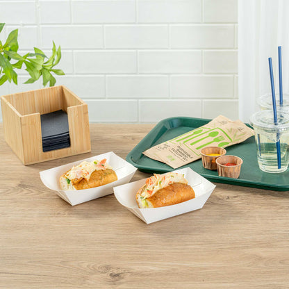 Bio Tek 1/2 lb White Paper #50 Food Tray / Boat - 4 1/4" x 2 3/4" x 1 1/2" - 50 count box