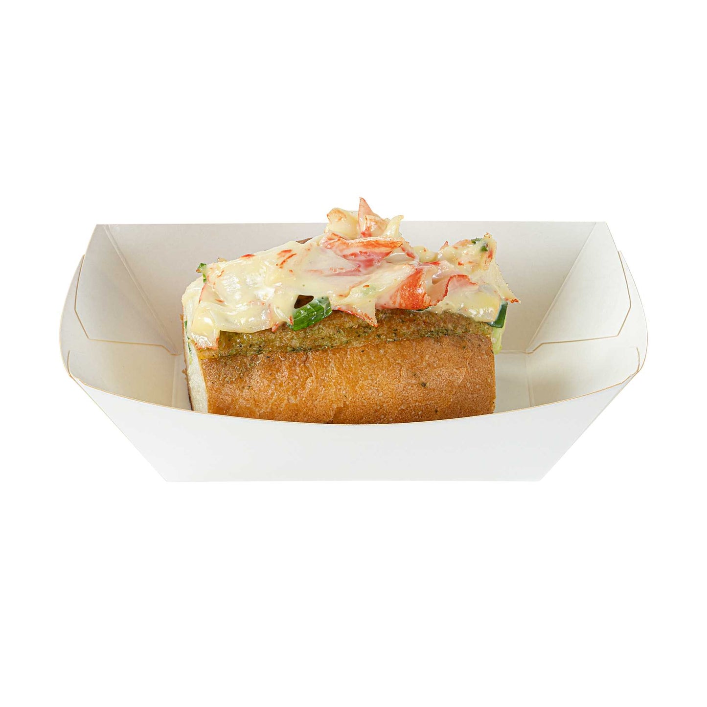 Bio Tek 1/2 lb White Paper #50 Food Tray / Boat - 4 1/4" x 2 3/4" x 1 1/2" - 400 count box