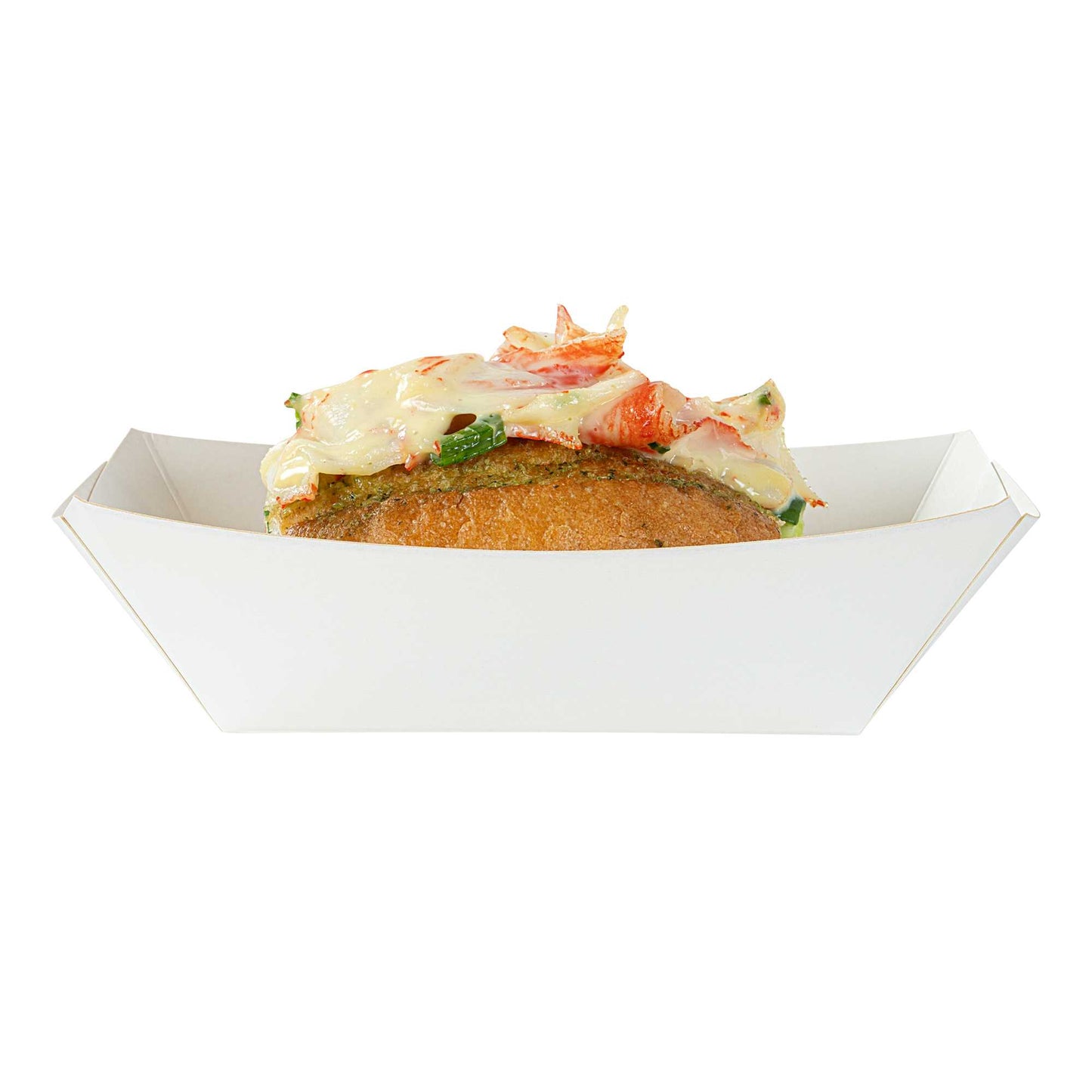Bio Tek 1/2 lb White Paper #50 Food Tray / Boat - 4 1/4" x 2 3/4" x 1 1/2" - 400 count box