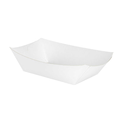 Bio Tek 1/2 lb White Paper #50 Food Tray / Boat - 4 1/4" x 2 3/4" x 1 1/2" - 400 count box