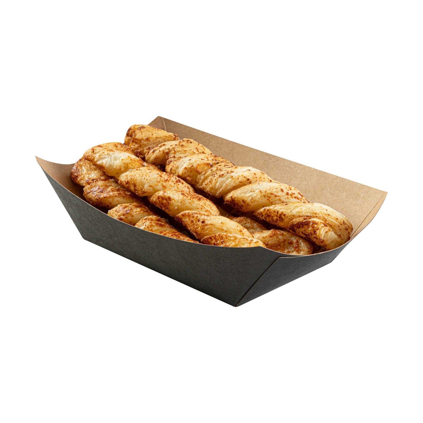 Bio Tek 1 lb Black Paper #100 Food Tray / Boat - 5 1/2" x 3 1/2" x 2" - 50 count box