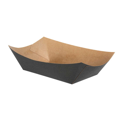 Bio Tek 1 lb Black Paper #100 Food Tray / Boat - 5 1/2" x 3 1/2" x 2" - 50 count box