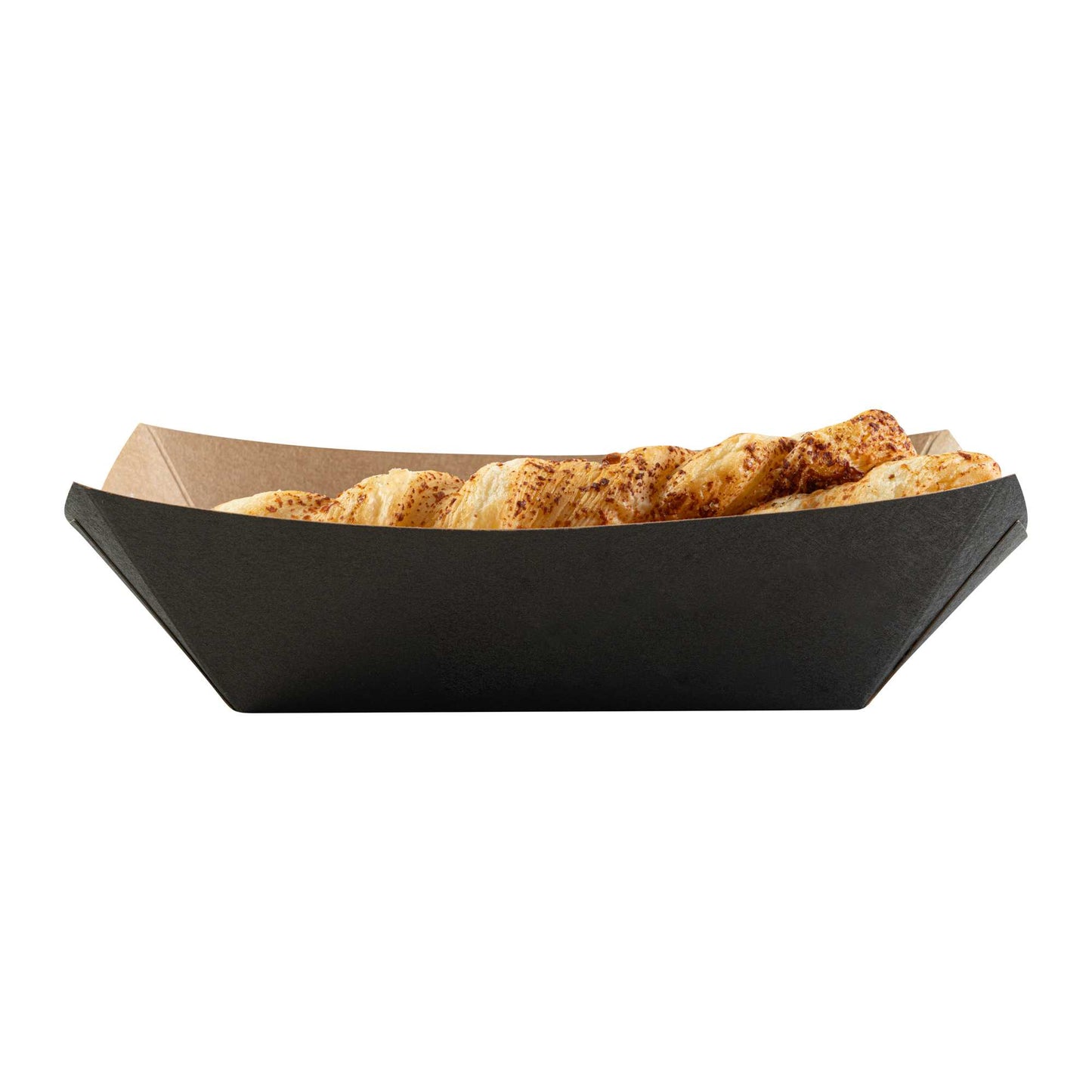 Bio Tek 1 lb Black Paper #100 Food Tray / Boat - 5 1/2" x 3 1/2" x 2" - 200 count box