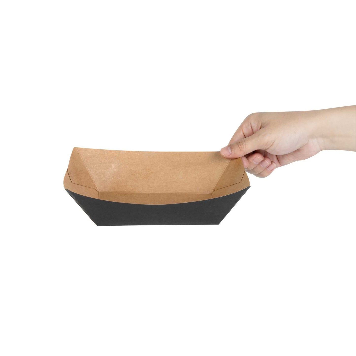 Bio Tek 1 lb Black Paper #100 Food Tray / Boat - 5 1/2" x 3 1/2" x 2" - 200 count box