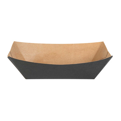 Bio Tek 1 lb Black Paper #100 Food Tray / Boat - 5 1/2" x 3 1/2" x 2" - 200 count box