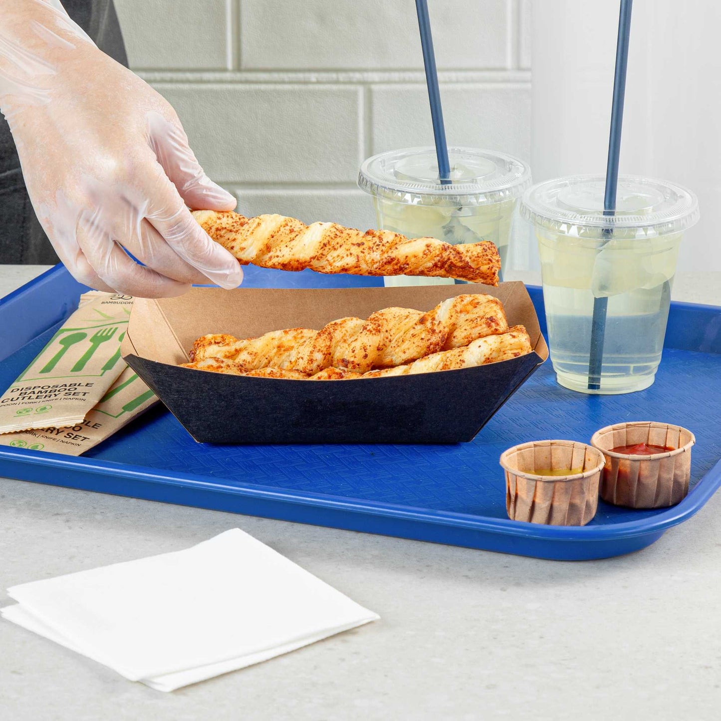 Bio Tek 1 lb Black Paper #100 Food Tray / Boat - 5 1/2" x 3 1/2" x 2" - 200 count box