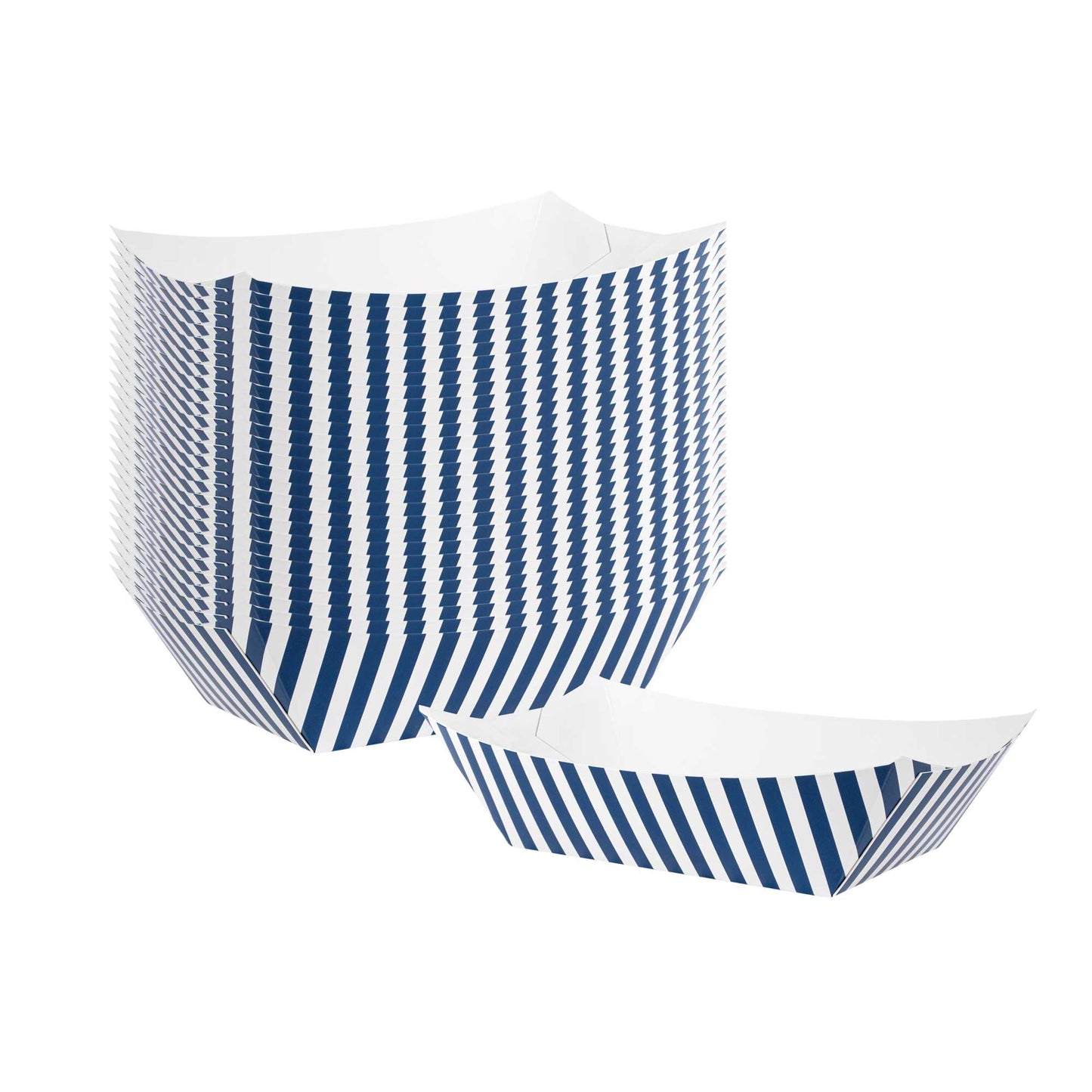 Bio Tek 1 lb Blue and White Stripe Paper #100 Food Tray / Boat - 5 1/2" x 3 1/2" x 2" - 50 count box