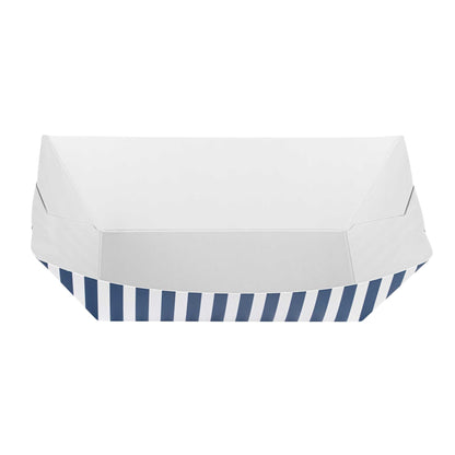 Bio Tek 1 lb Blue and White Stripe Paper #100 Food Tray / Boat - 5 1/2" x 3 1/2" x 2" - 50 count box