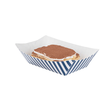 Bio Tek 1 lb Blue and White Stripe Paper #100 Food Tray / Boat - 5 1/2" x 3 1/2" x 2" - 200 count box
