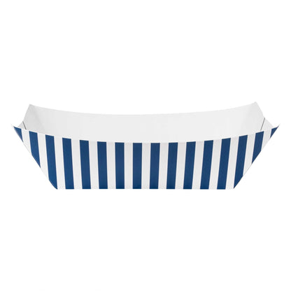 Bio Tek 1 lb Blue and White Stripe Paper #100 Food Tray / Boat - 5 1/2" x 3 1/2" x 2" - 200 count box