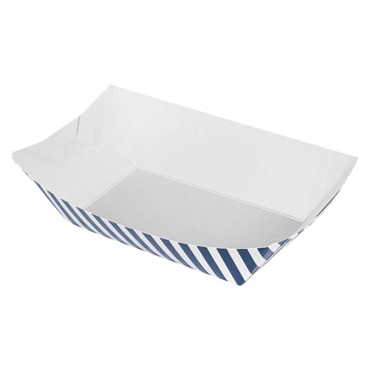 Bio Tek 1 lb Blue and White Stripe Paper #100 Food Tray / Boat - 5 1/2" x 3 1/2" x 2" - 200 count box