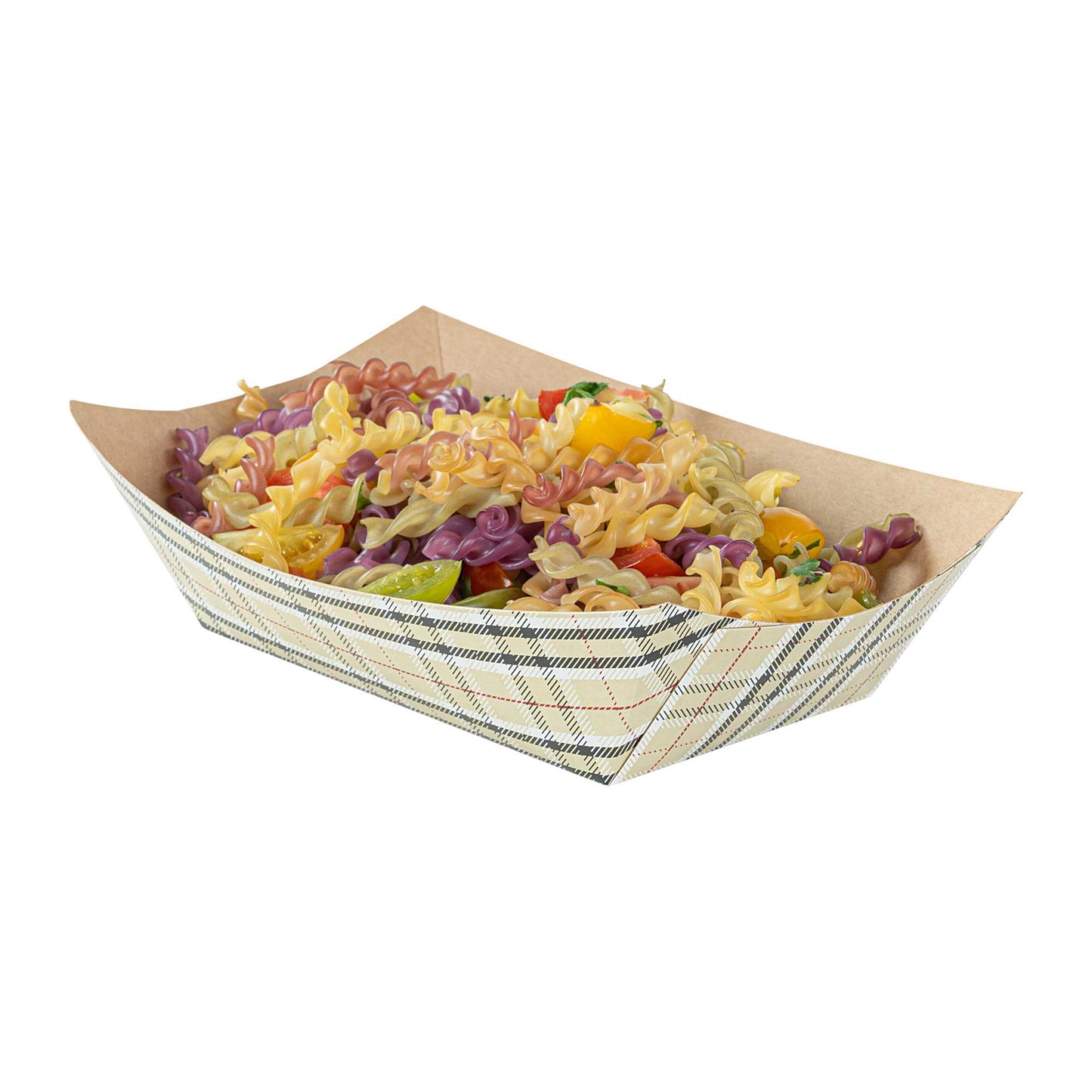 Bio Tek 1 lb Plaid Paper #100 Food Tray / Boat - 5 1/2" x 3 1/2" x 2" - 200 count box