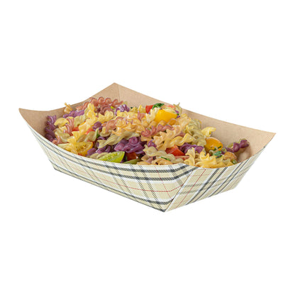 Bio Tek 1 lb Plaid Paper #100 Food Tray / Boat - 5 1/2" x 3 1/2" x 2" - 50 count box