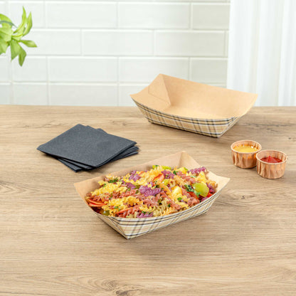 Bio Tek 1 lb Plaid Paper #100 Food Tray / Boat - 5 1/2" x 3 1/2" x 2" - 50 count box